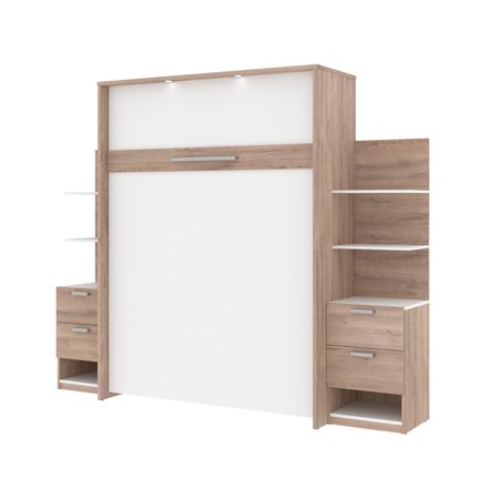 Bestar Cielo 105W Queen Murphy Bed with Floating Shelves and Drawers (104W), Rustic Brown & White 80881-000009